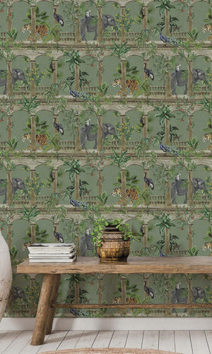 Sage Ancient Inspired Tropical Wallpaper R7542