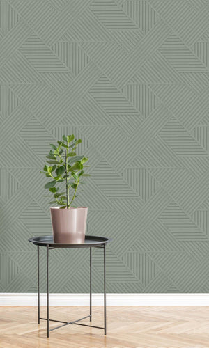 Sage Wood Panel Design Geometric Stripes Wallpaper R7566