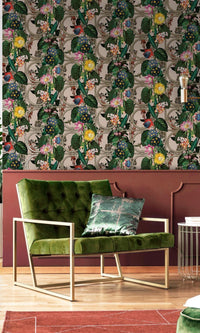 Pink Metallic Bold Flowers and Leaves Floral Wallpaper R7574