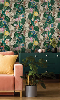 Green Bold Floral Wallpaper