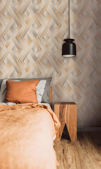 Taupe & Grey Soft Vignette Geometric Stripes Wallpaper R7610