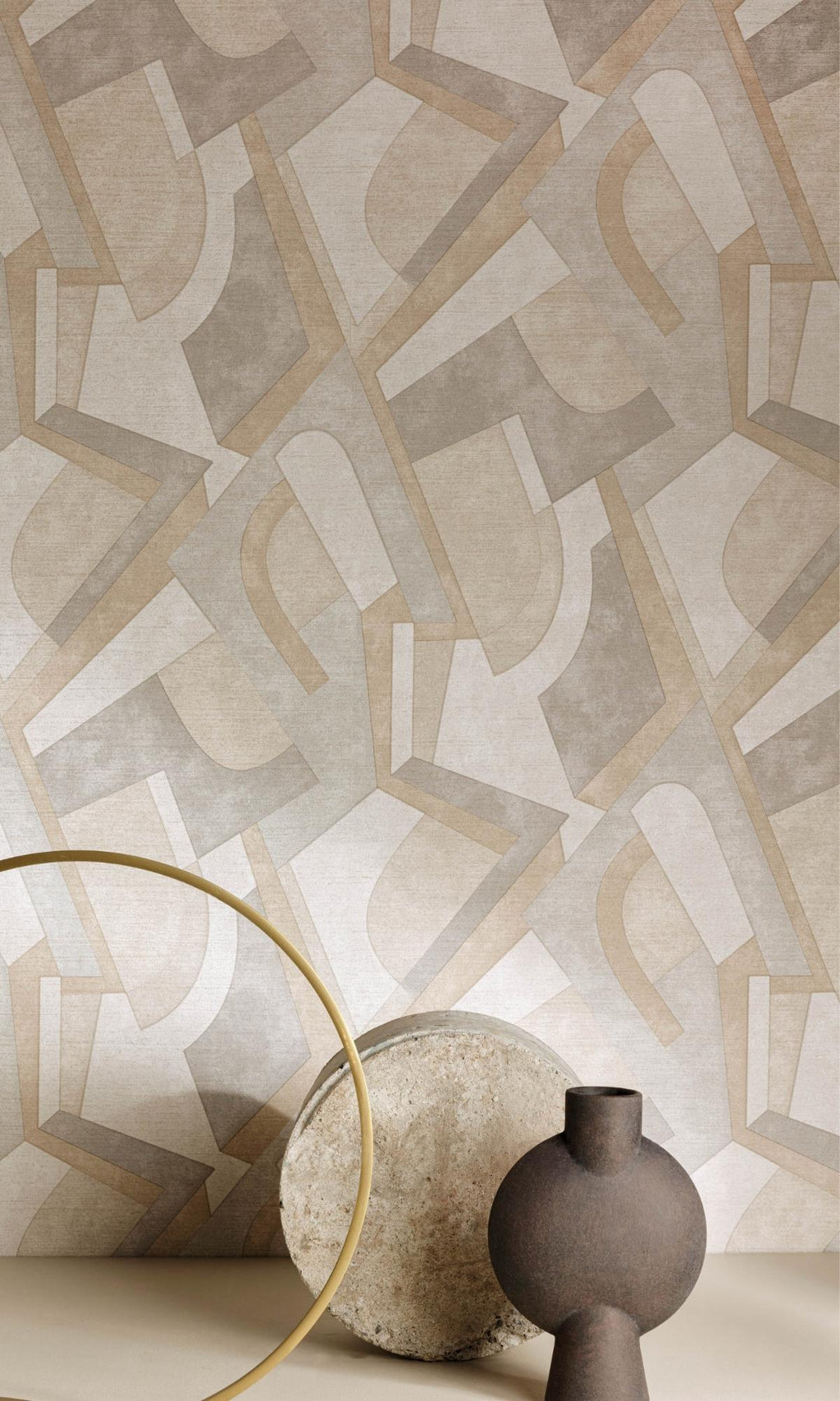 Beige Bold Abstract Geometric Metallic Wallpaper R7725
