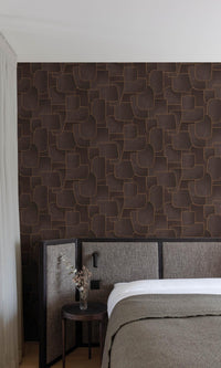 Brown Bold Abstract Geometric Stripes Metallic Wallpaper R7731