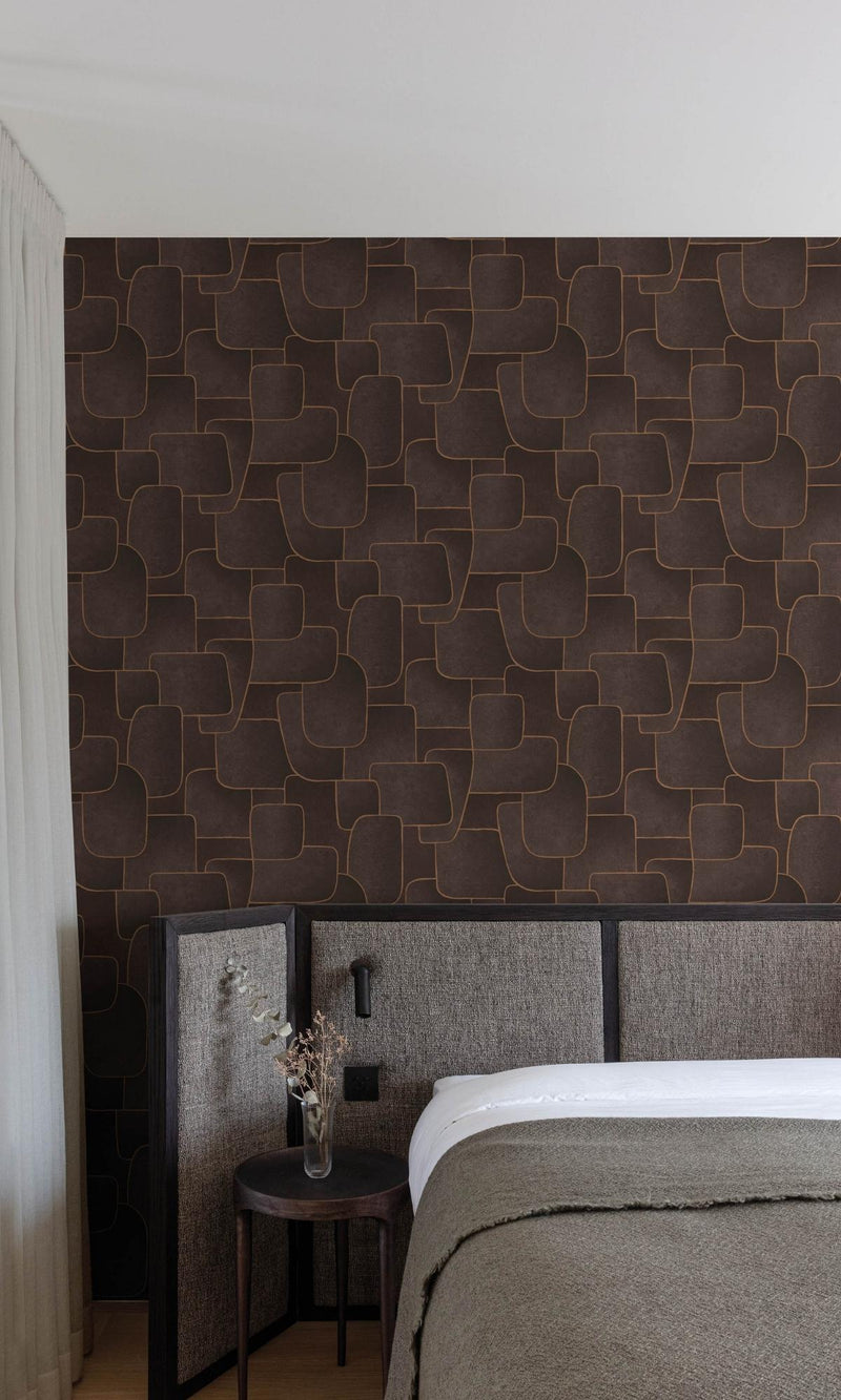 Brown Bold Abstract Geometric Stripes Metallic Wallpaper R7731