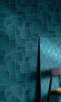 Blue Bold Abstract Geometric Stripes Metallic Wallpaper R7732