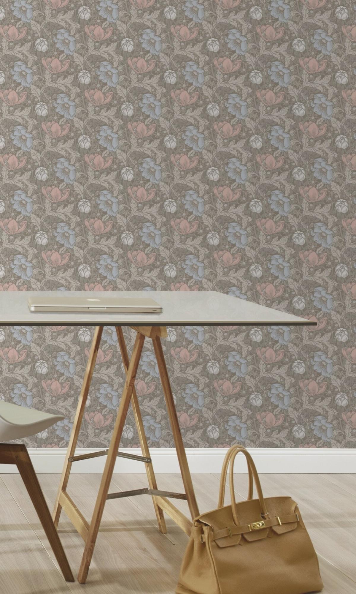 grey botanical wallpaper