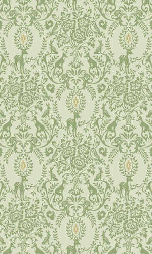 Green Floral Damask With Animals Kids Wallpaper R7778