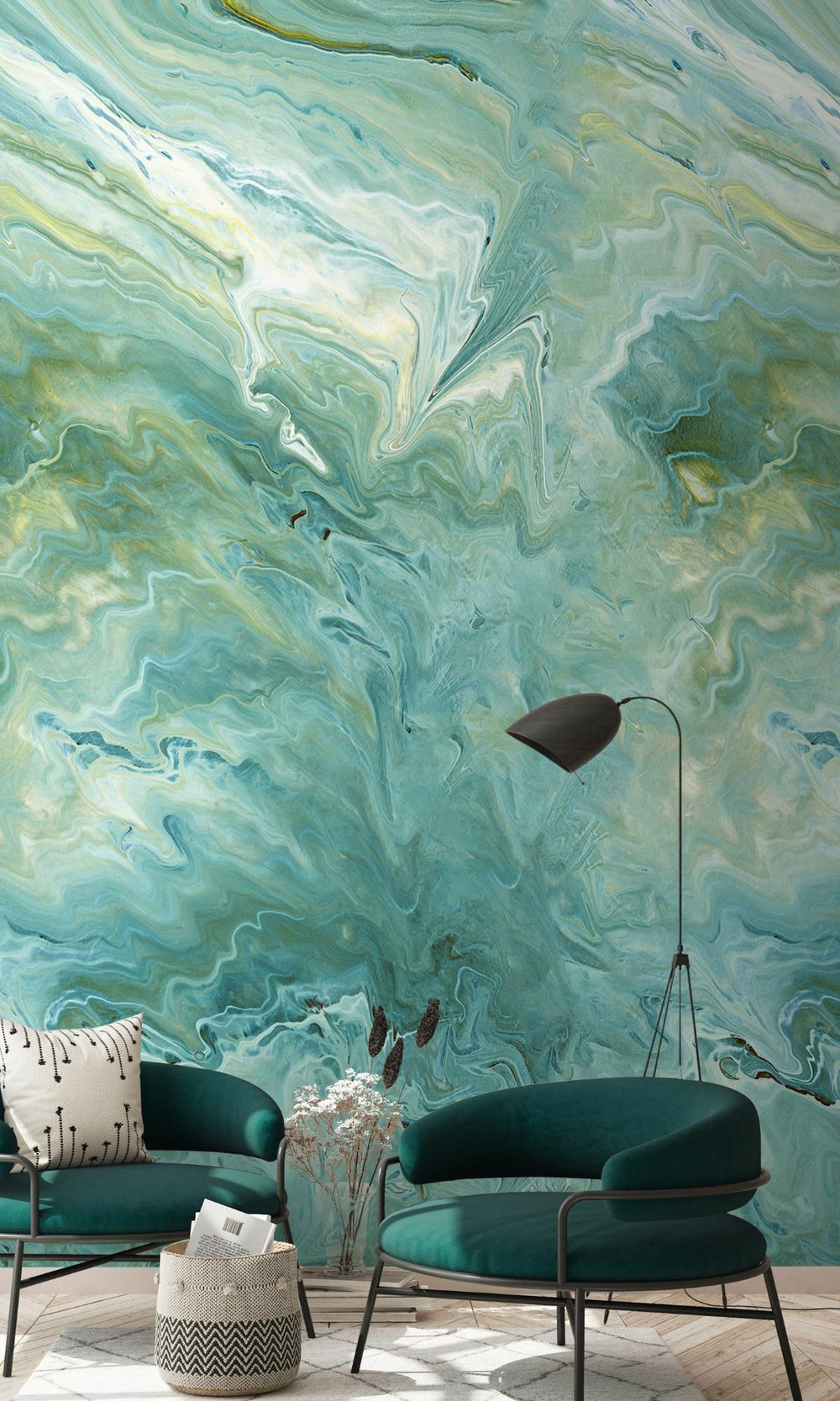 Green Striking Marble Digital Print Wallpaper RM2005