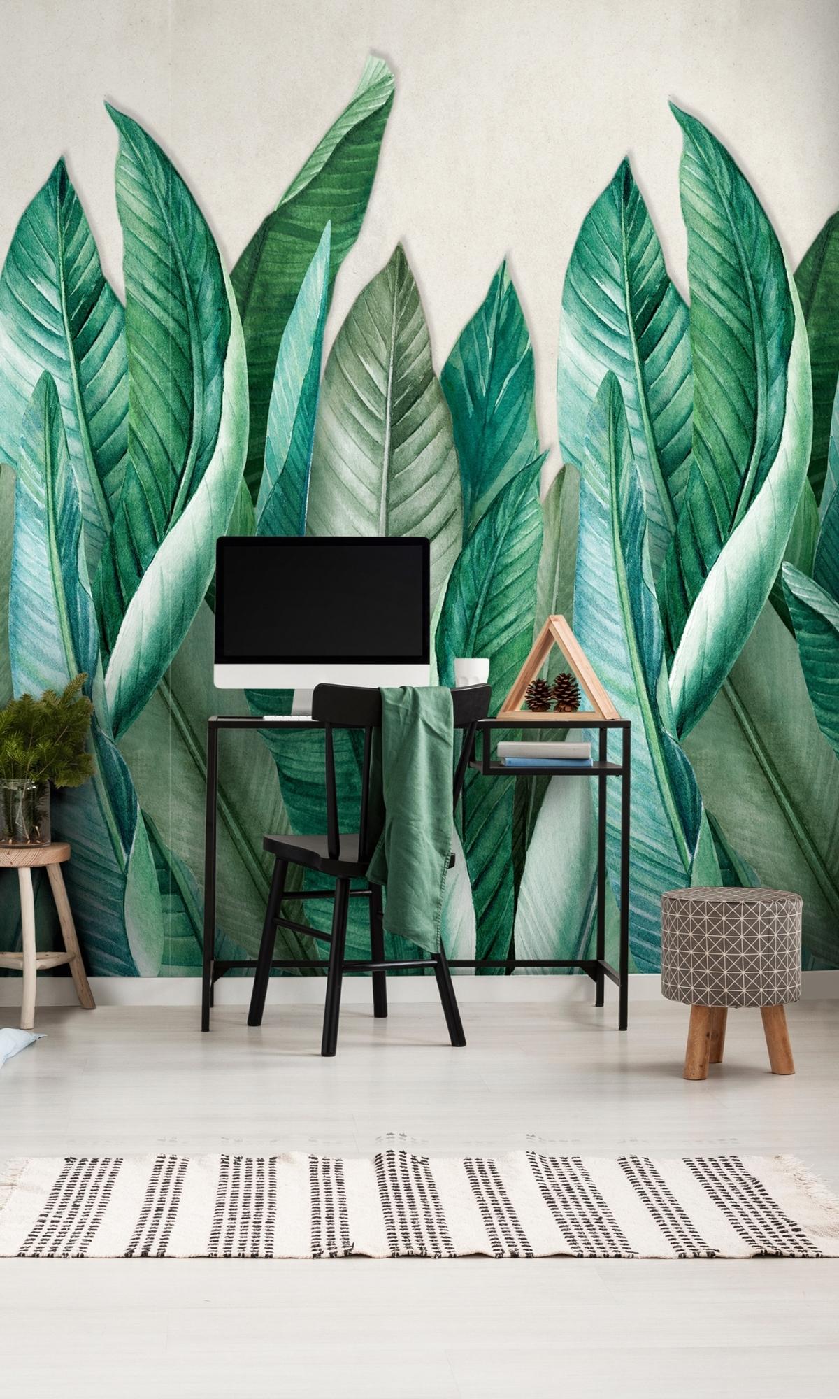 Green Bold Banana Leaves Tropical Digital Wallpaper RM2020 – Walls