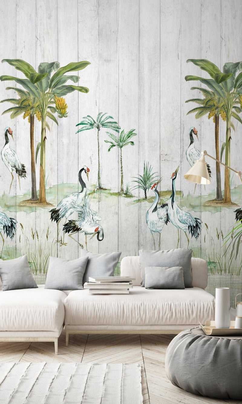 Birds & Trees in Wood Strips Digital Wallpaper RM2025