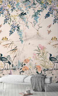 Multi-Color Painted Japanese Scene Tropical Digital Wallpaper RM2027