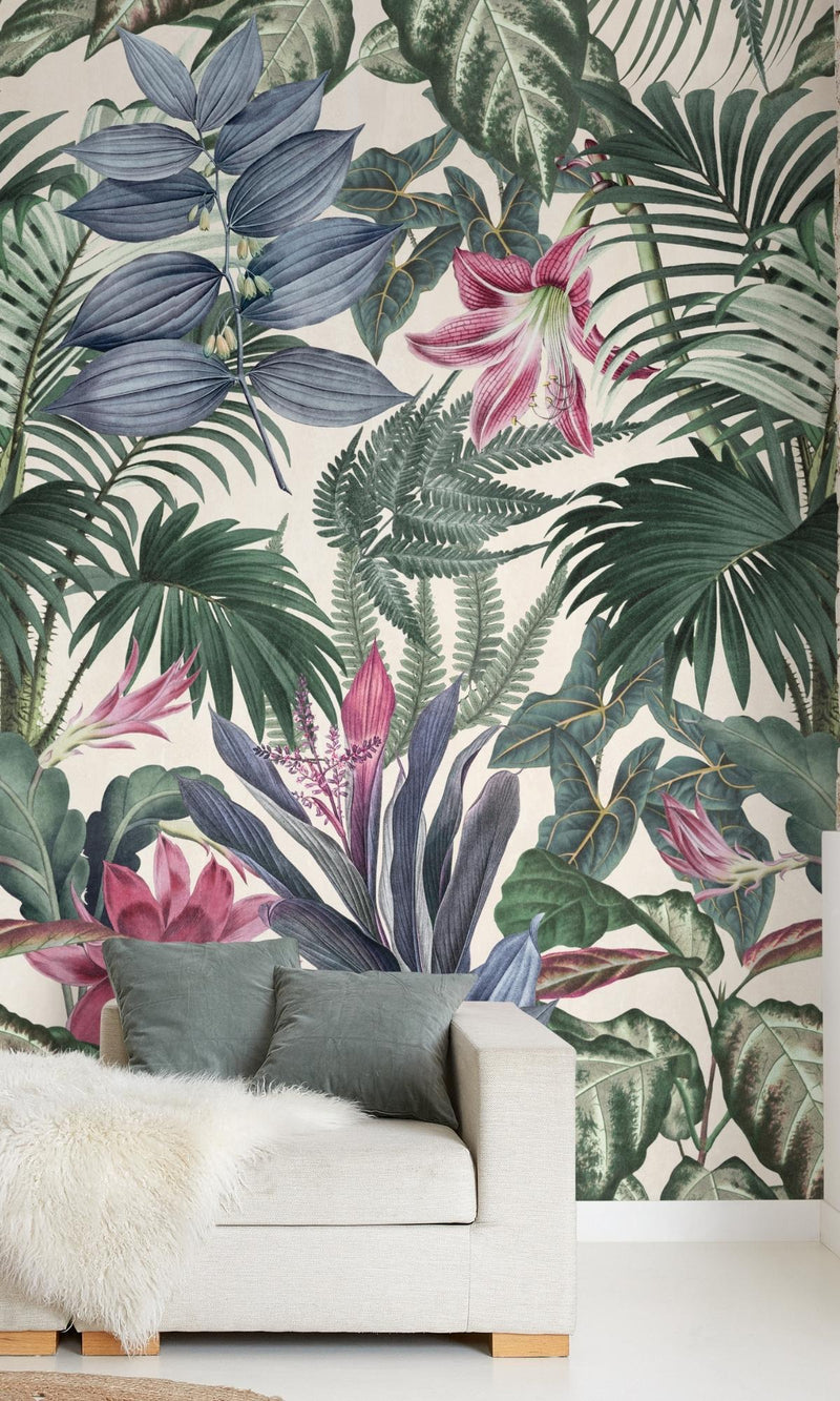 Multicolor Bold Flowers Jungle Wallpaper