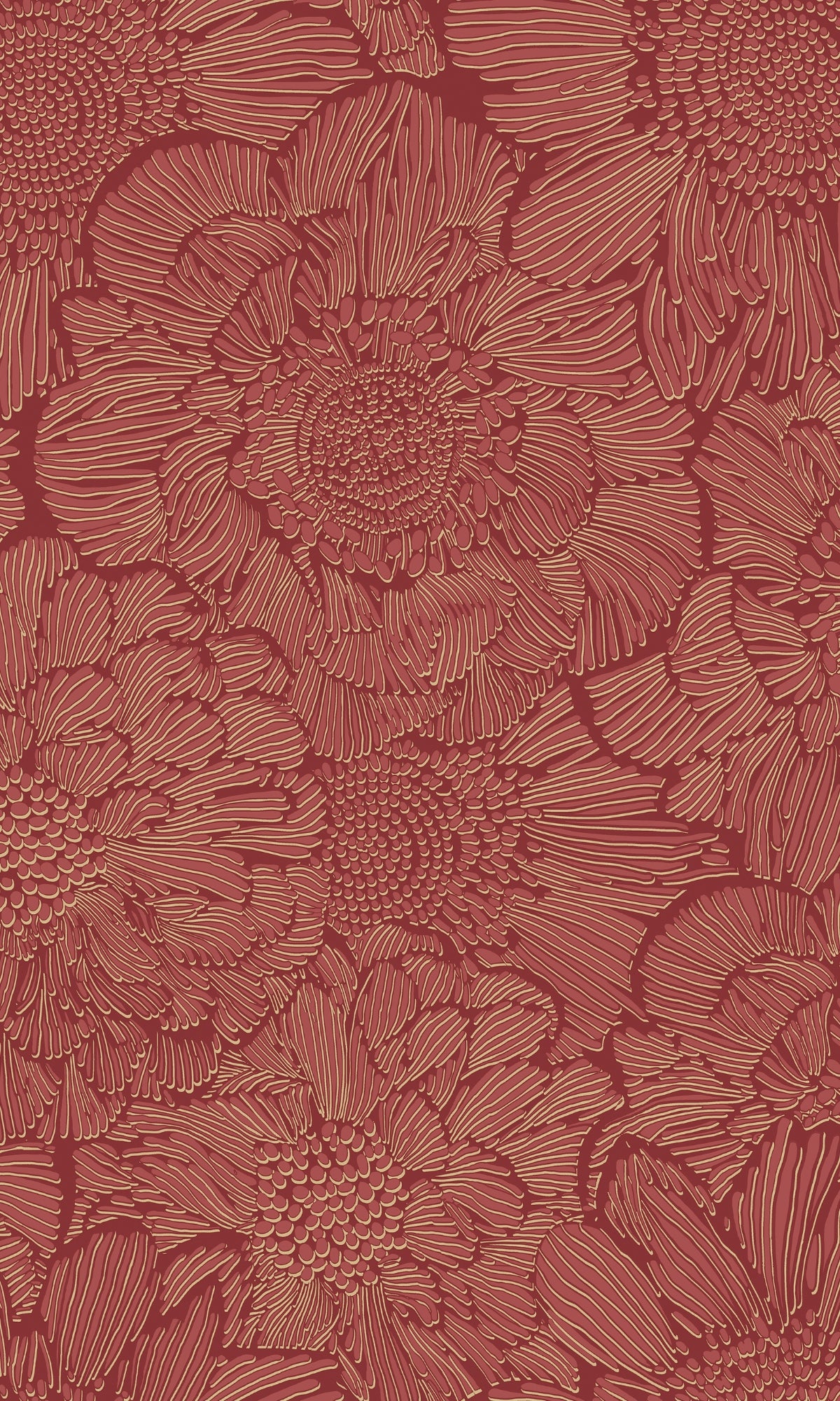 Red Stylish Sketched Floral Wallpaper R8001