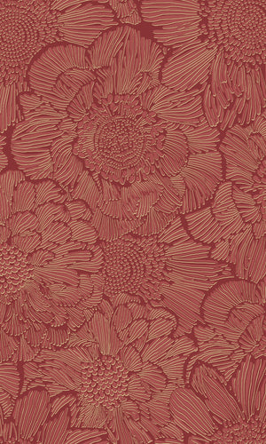 Red Stylish Sketched Floral Wallpaper R8001