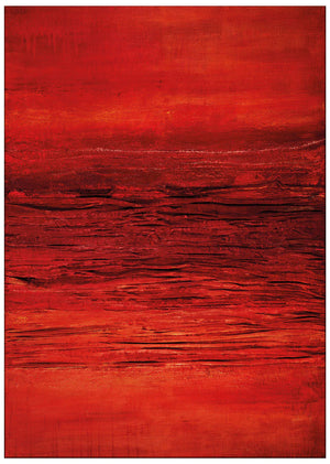 Red Sunset Sun and Surf Beach Inspired Contemporary Machine Washable Rug