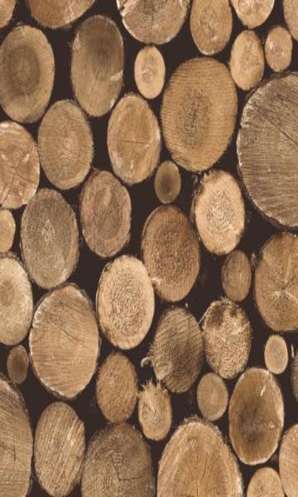 Contemporary Faux Wood Nature Tree Stump Brown Firewood Wallpaper R3707