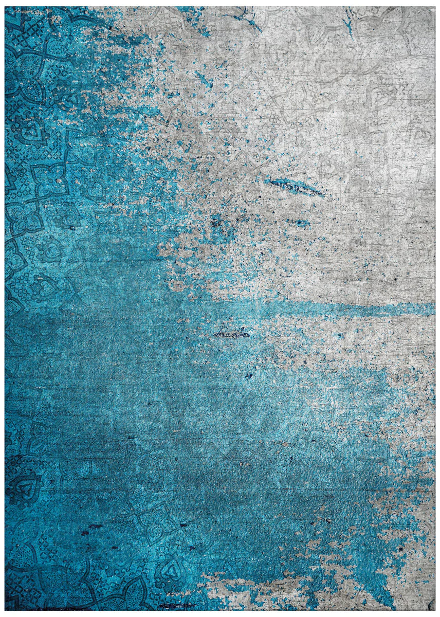 Sabalan Teal Concours Contemporary Living Room Machine Washable Rug