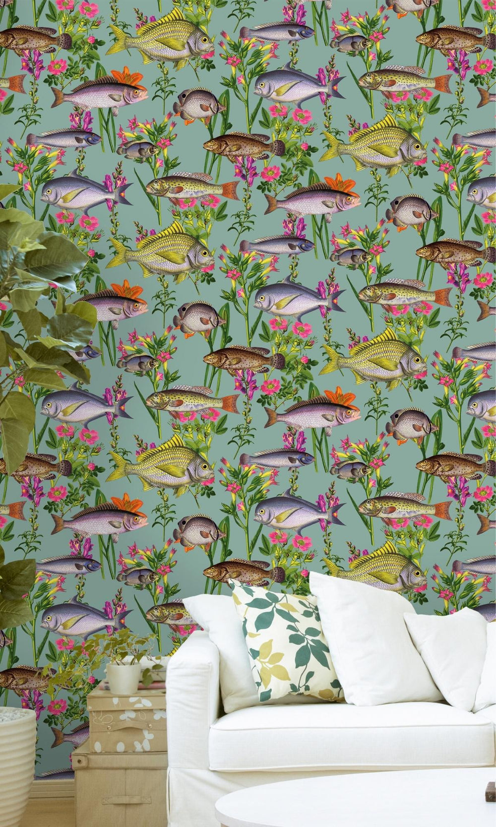teal floral wallpaper