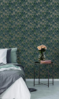 Teal Peacock Feather Inspired Geometric Wallpaper R7602