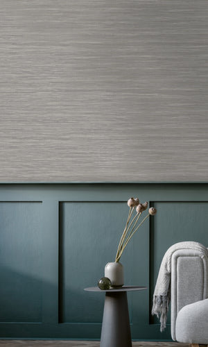 Grey Plain Grasscloth-like Textured Metallic Wallpaper R7617