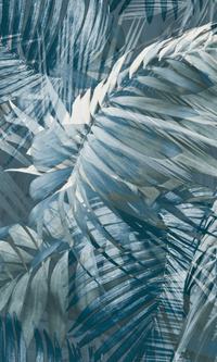 Blue Green & Charcoal Antigua Palm Leaves Tropical Wallpaper R7468