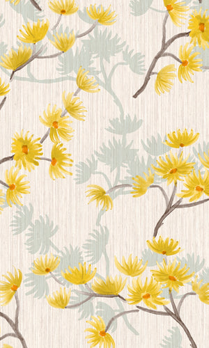 Yellow Floating Minimalist Floral Wallpaper R8120
