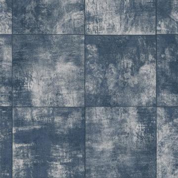 Weathered Tile Navy Grind Metallic Wallpaper R4388