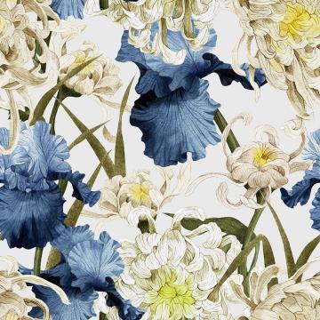 Blue, White & Yellow Floral Mural M9310 | Digital Wallpaper