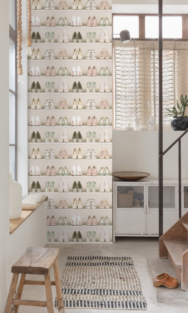 shoe display walk in closet wallpaper