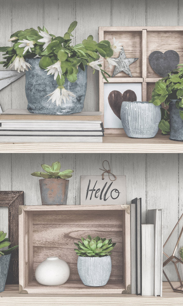 wooden shelves wallpaper