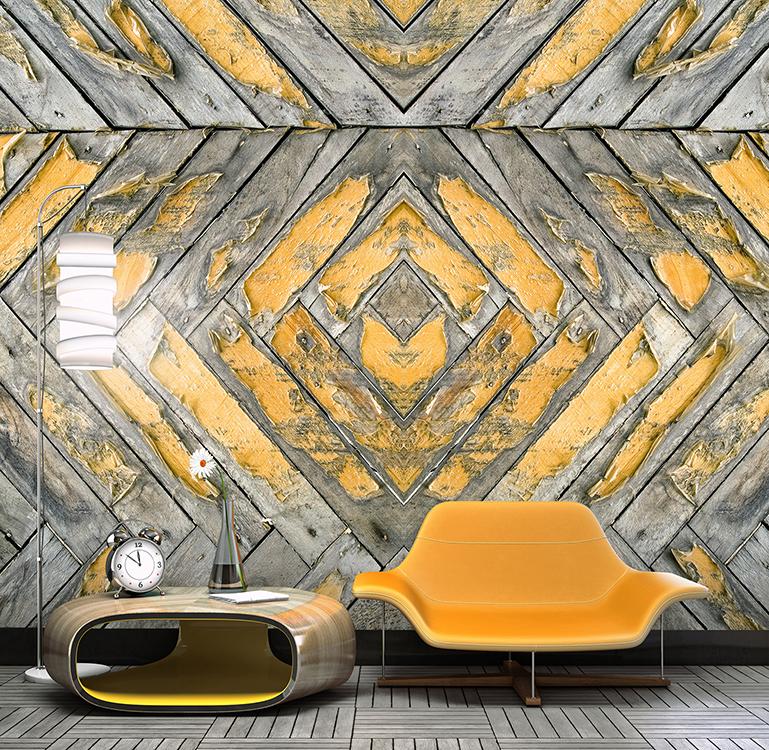 Grey & Ochre Peeled Mural M8924 | Digital Art Wallpaper