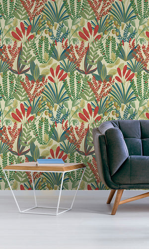 tropical botanical living room wallpaper