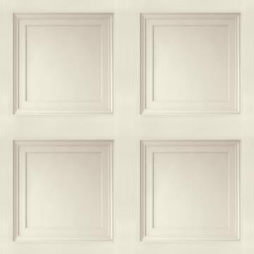 Contemporary 3D Faux Paneling Architectural Off-White Wainscot Wallpaper R3698
