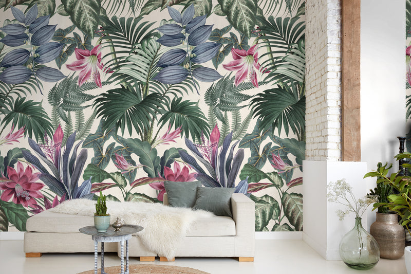 Multicolor Bold Flowers Jungle Wallpaper RM2029