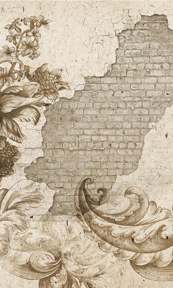faux brick floral restaurant wallpaper