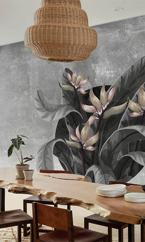 tropical concrete restaurant wallpaper 