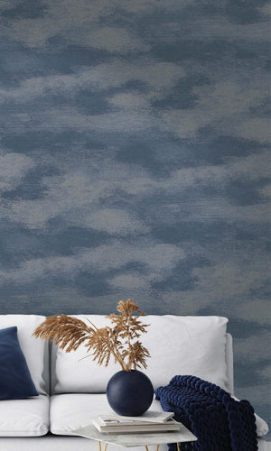 Navy Cloud-like Metallic Textured Wallpaper R7700