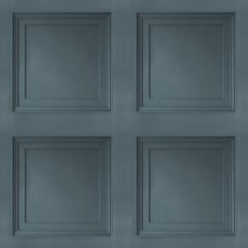 Contemporary 3D Faux Paneling Architectural Navy Blue Wainscot Wallpaper R3694