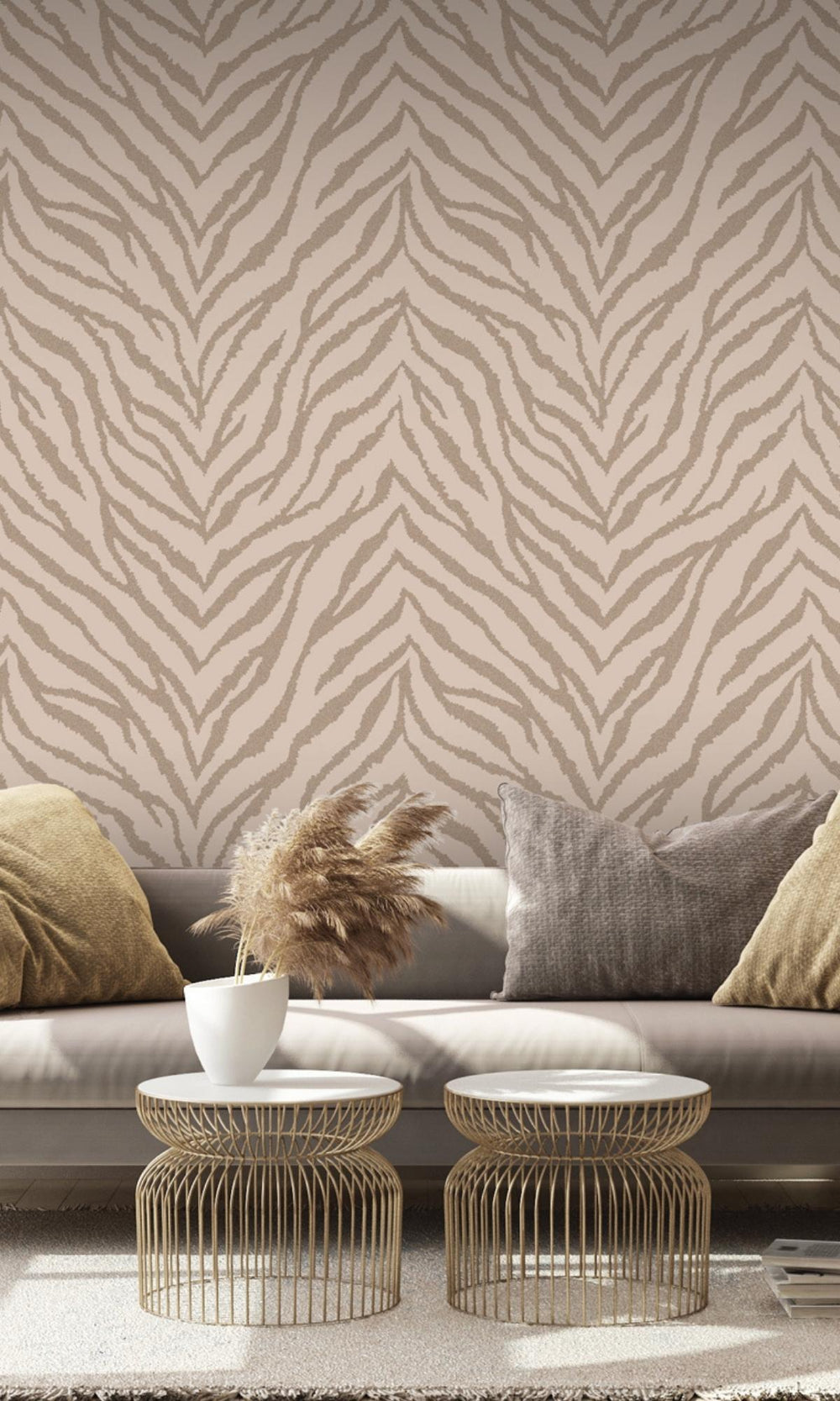 Pink Metallic Zebra Lines Animal Print Wallpaper R7694