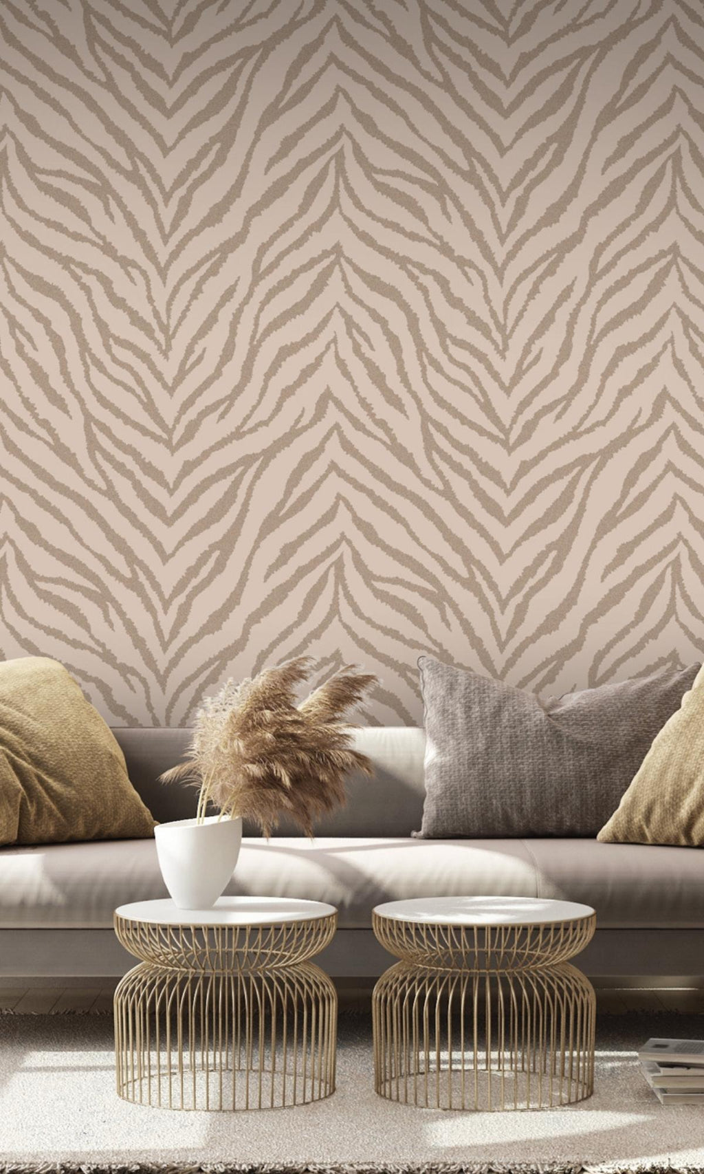 Pink Metallic Zebra Lines Animal Print Wallpaper R7694