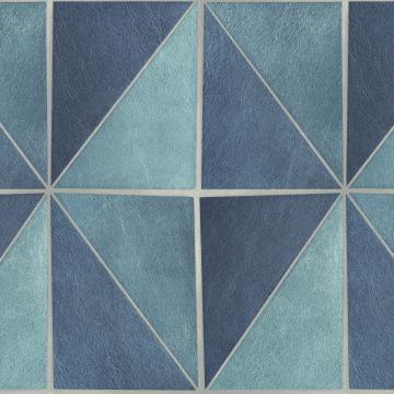 Blue Grey Geometric Tiles Wallpaper R4766 | Classic Home Wall Covering