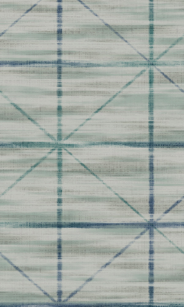 Blue & Green Star Grid Wallpaper R5654 | Elegant Bedroom Interior