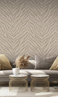 Taupe Metallic Zebra Lines Animal Print Wallpaper R7693