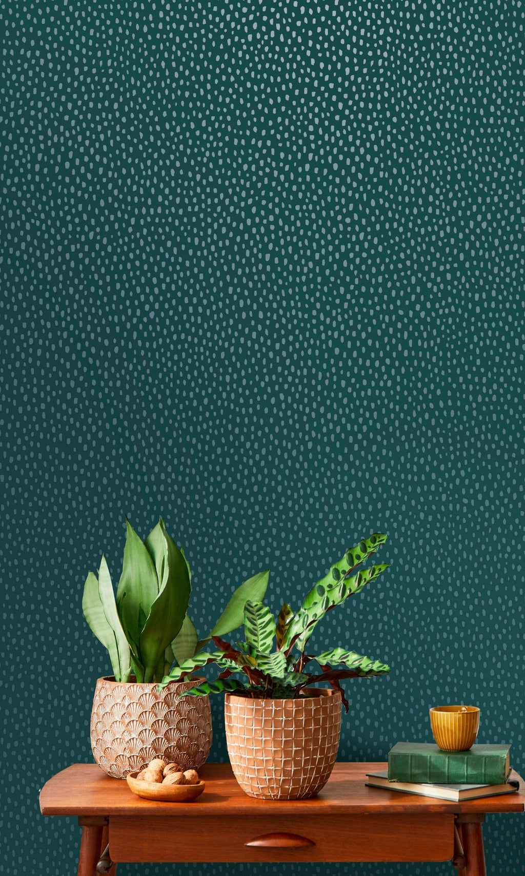 Teal Dotted Plain Simple Textured Wallpaper R7607