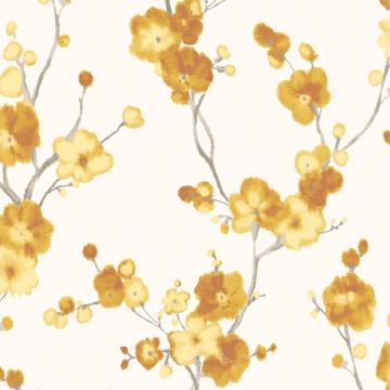 Yellow & White Blossoms Floral Wallpaper R4689. fLoral wallpaper