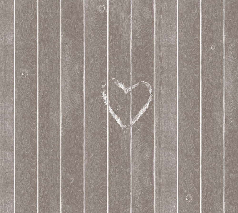 Brown Faux Wood with a Heart Mural M9200 | Digital Art Wallpaper