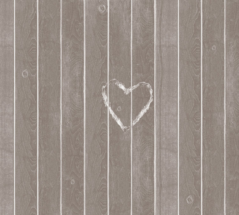 Brown Faux Wood with a Heart Mural M9200 | Digital Art Wallpaper