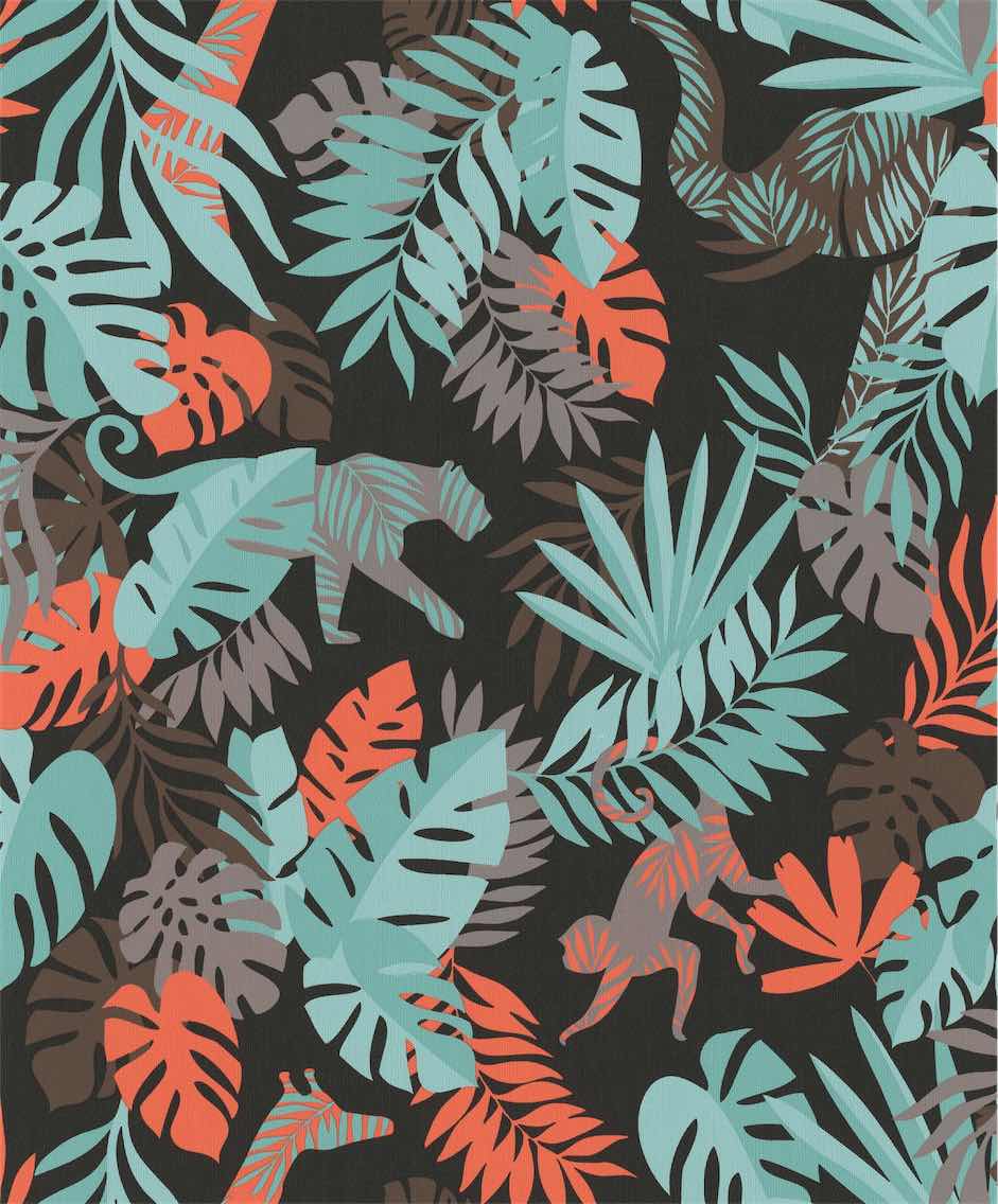 Multi-Color Jungle Plants Wallpaper R5452. Children's wallpaper