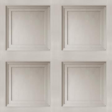 Contemporary 3D Faux Paneling Architectural Warm Grey Wainscot Wallpaper R3696