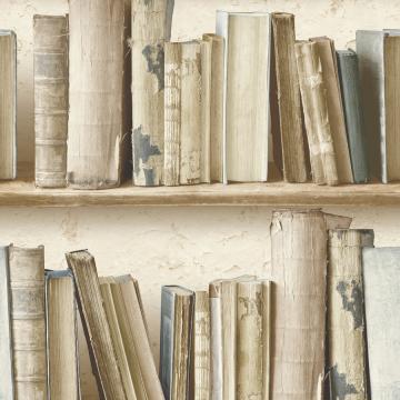 Rustic Contemporary Vintage Navy Blue Let's Read Bookshelf Wallpaper R3691